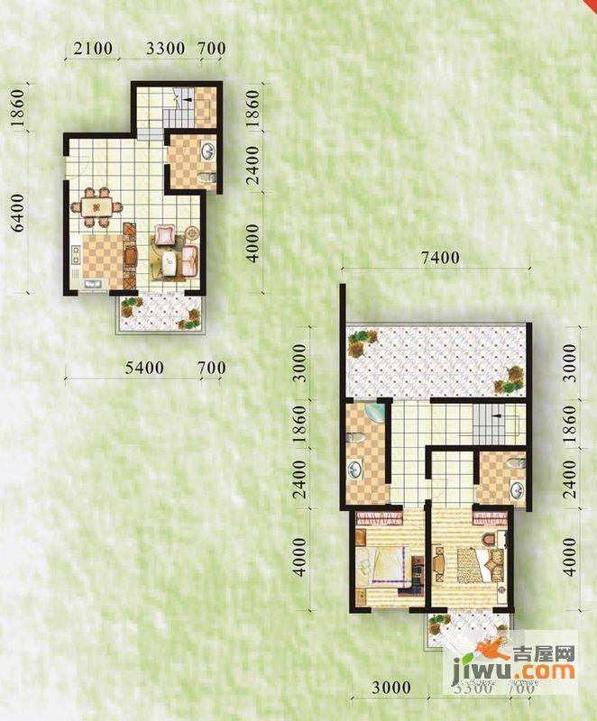 古镇庭苑2室2厅3卫121.2㎡户型图