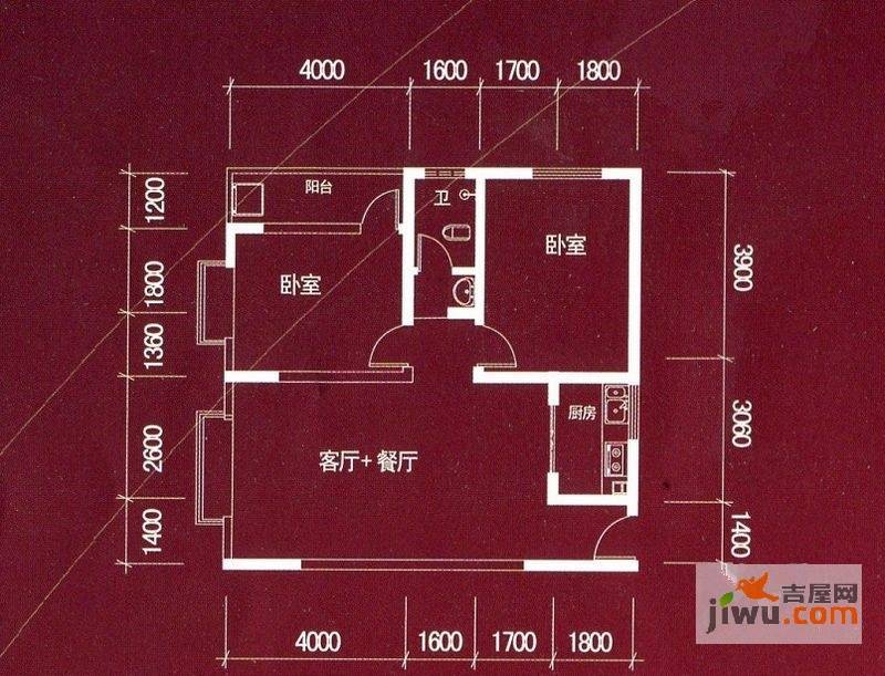 东升旭日华庭2室2厅1卫91.8㎡户型图