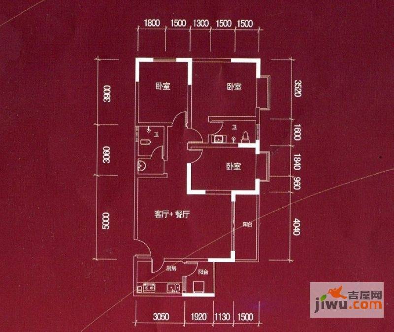 东升旭日华庭3室2厅1卫119.3㎡户型图