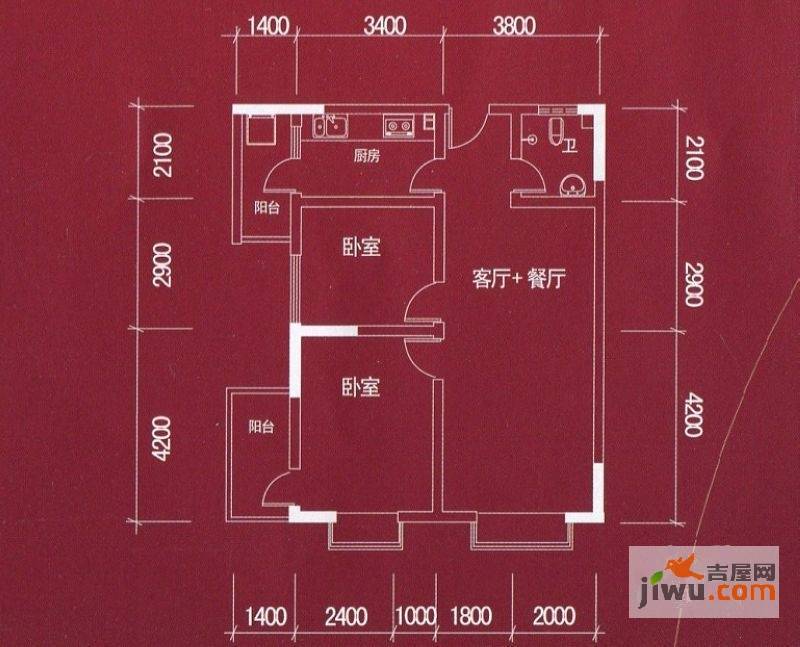 东升旭日华庭2室2厅1卫87.3㎡户型图