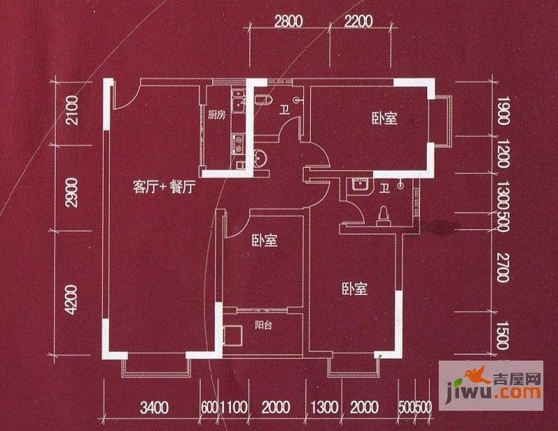 东升旭日华庭3室2厅2卫122㎡户型图