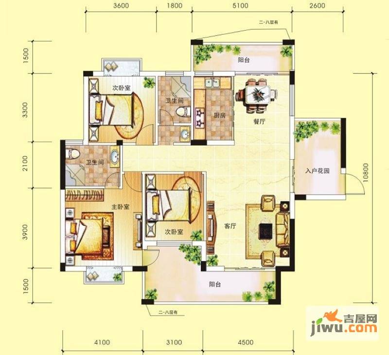 广源国际社区3室2厅2卫135.9㎡户型图