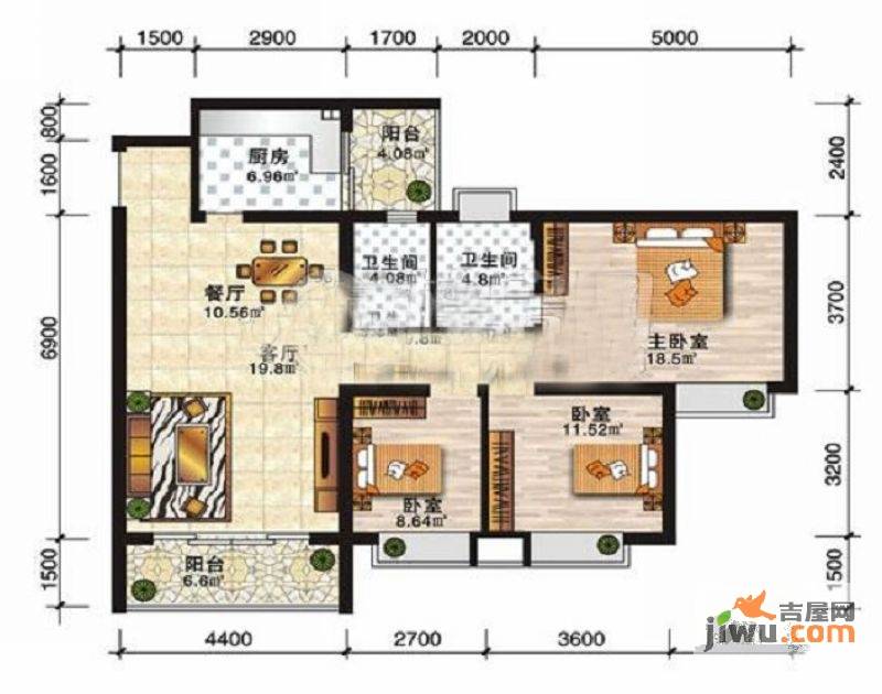 安厦尚城风景3室2厅2卫97.4㎡户型图