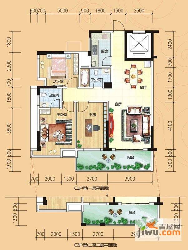 碧园香樟林3室2厅2卫109㎡户型图