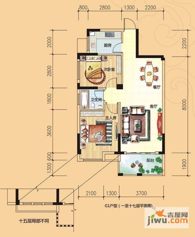 碧园香樟林2室2厅2卫82㎡户型图