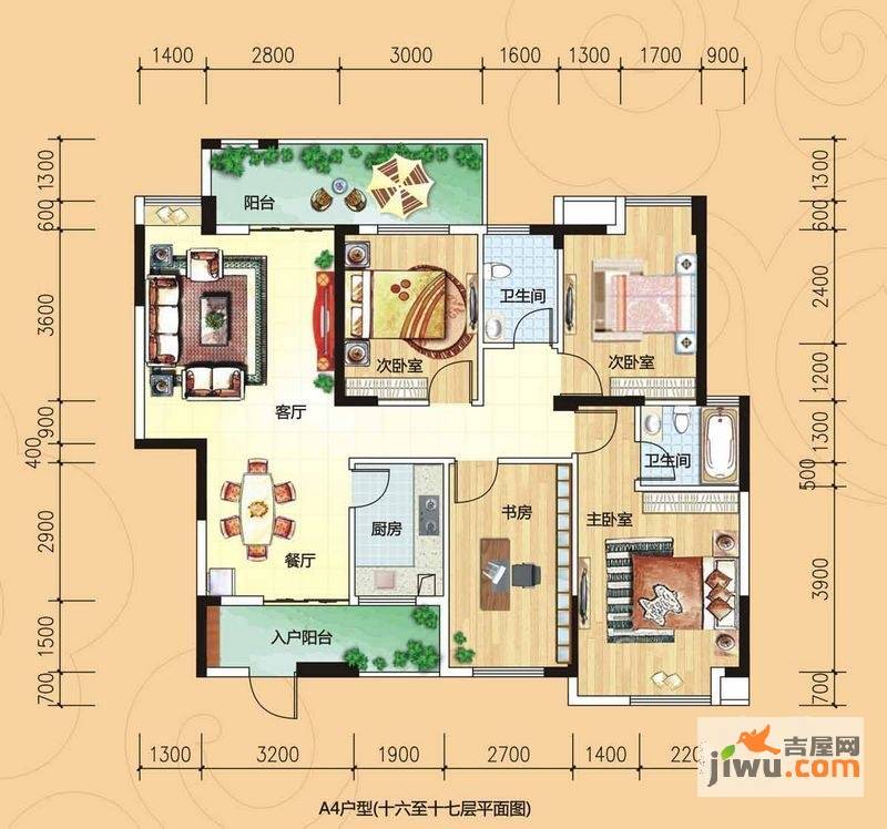 碧园香樟林4室2厅2卫131㎡户型图