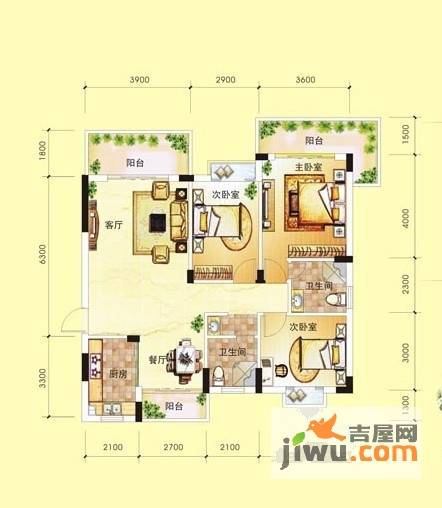 广源国际社区3室2厅2卫120.7㎡户型图