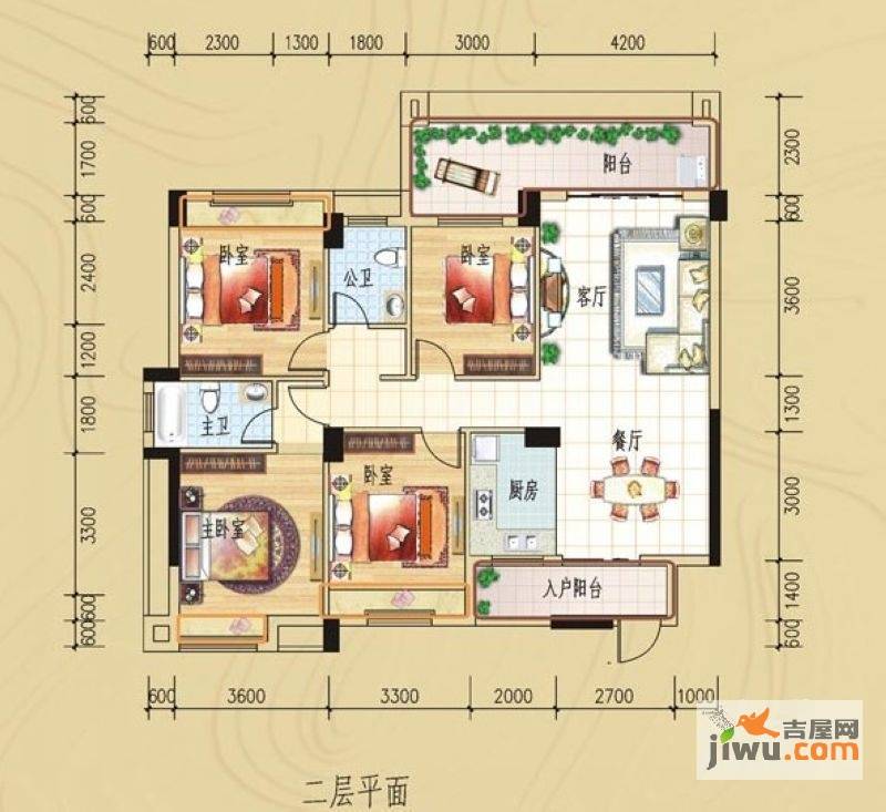 碧园印象桂林4室2厅2卫143㎡户型图