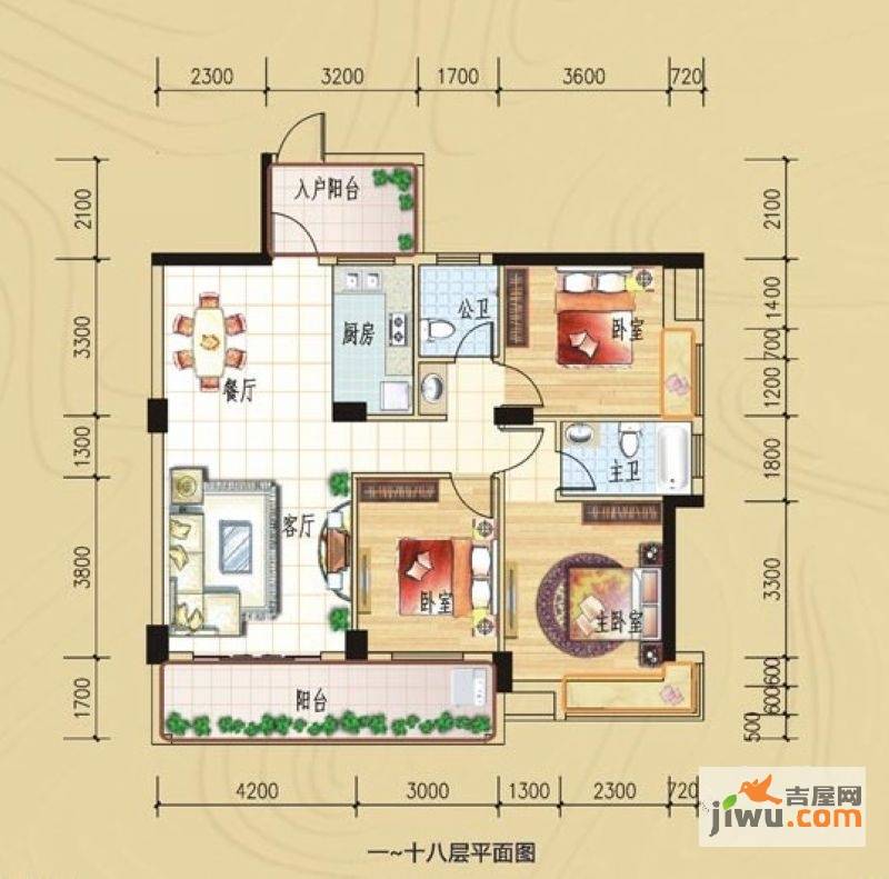 碧园印象桂林3室2厅2卫122㎡户型图