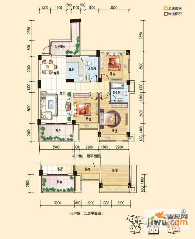 碧园印象桂林3室2厅2卫108㎡户型图