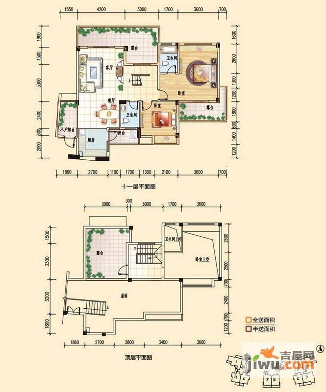 碧园印象桂林2室2厅2卫116㎡户型图