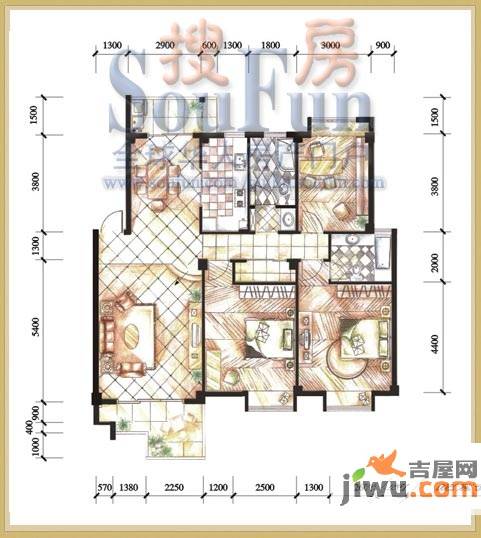 桂林奥林匹克花园3室2厅2卫131.5㎡户型图