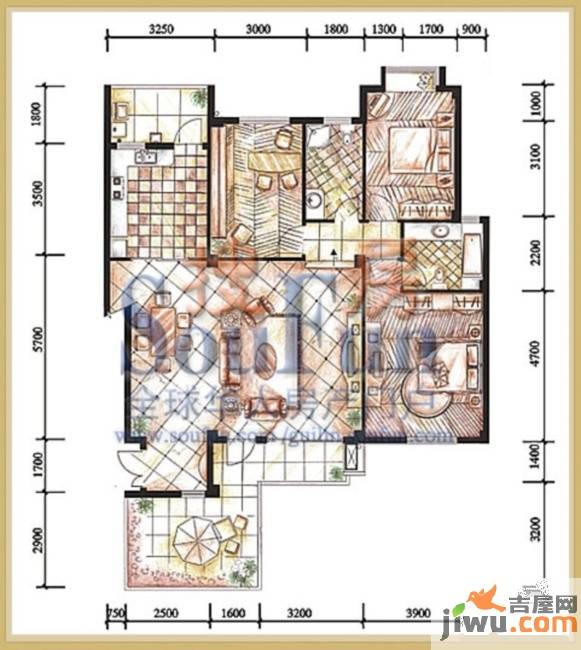 桂林奥林匹克花园3室2厅2卫131.9㎡户型图