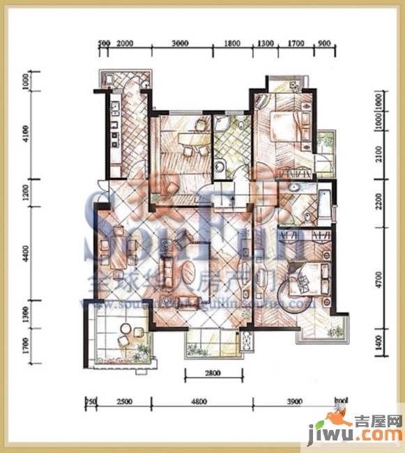 桂林奥林匹克花园3室2厅2卫126.4㎡户型图