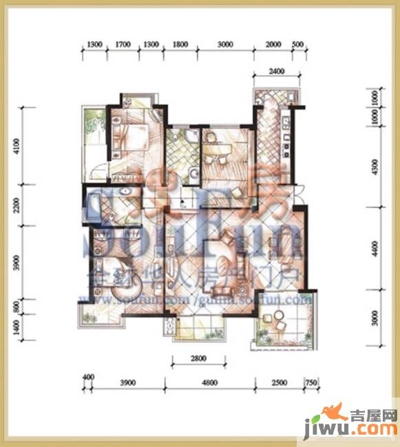 桂林奥林匹克花园3室2厅2卫127.6㎡户型图