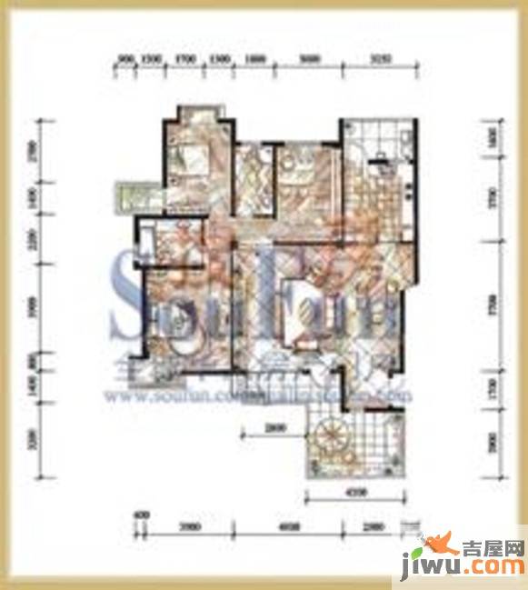 桂林奥林匹克花园3室2厅2卫135.9㎡户型图