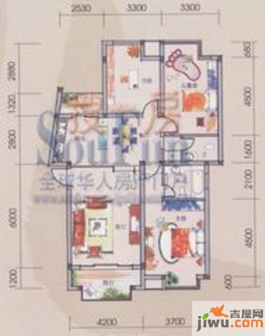 碧园印象桂林3室2厅2卫107㎡户型图