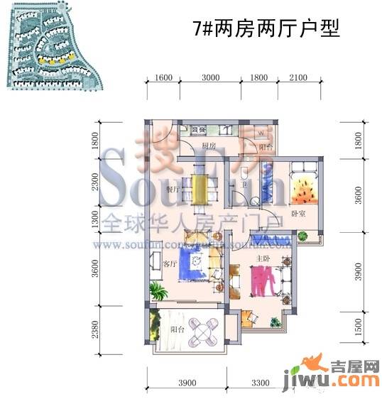 碧园印象桂林2室2厅1卫户型图