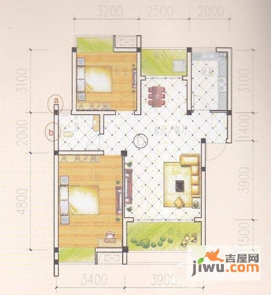 广汇湖光山色2室2厅1卫78.3㎡户型图