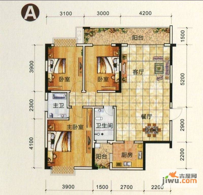 万象城益佳苑3室2厅2卫122.2㎡户型图