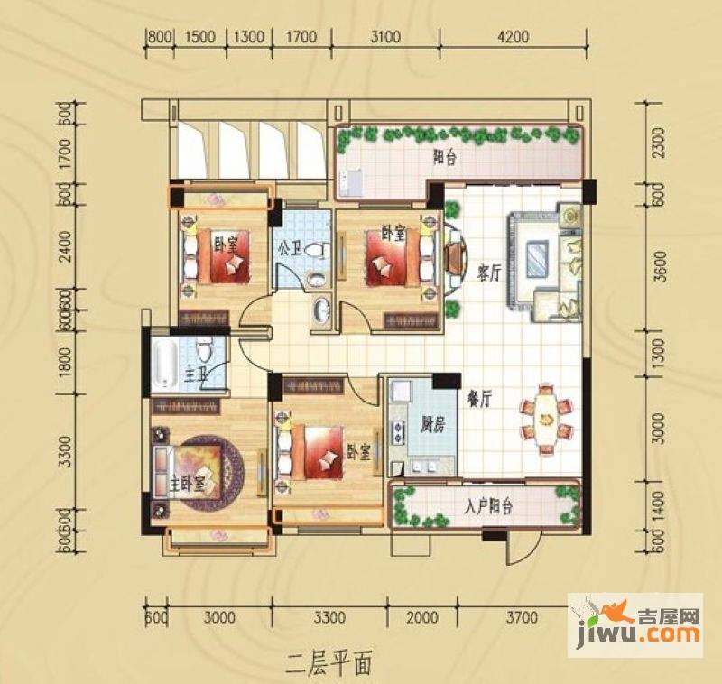 碧园印象桂林4室2厅2卫139㎡户型图