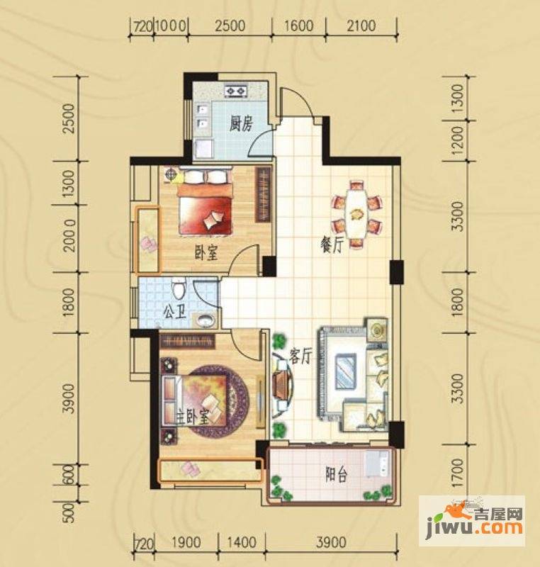 碧园印象桂林2室2厅1卫89㎡户型图