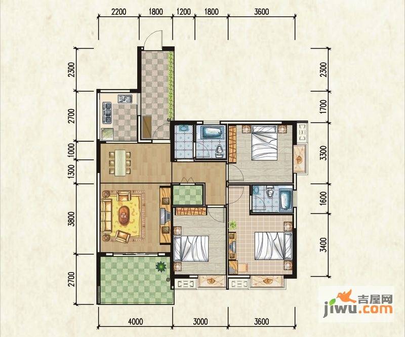 鸿通世纪华庭3室2厅1卫112.1㎡户型图