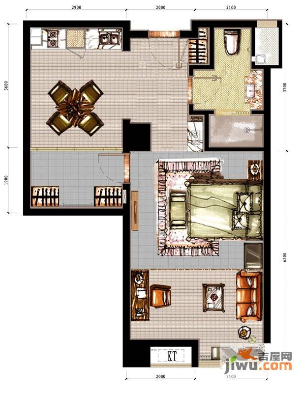 栢景假日公寓2室2厅1卫85㎡户型图