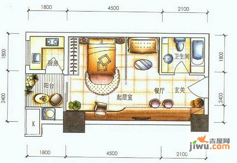 汉嘉都市森林1室1厅1卫45.2㎡户型图