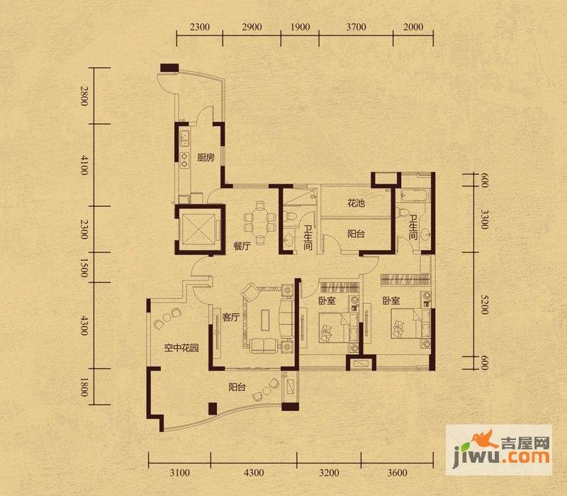 华地公馆2室2厅2卫139㎡户型图