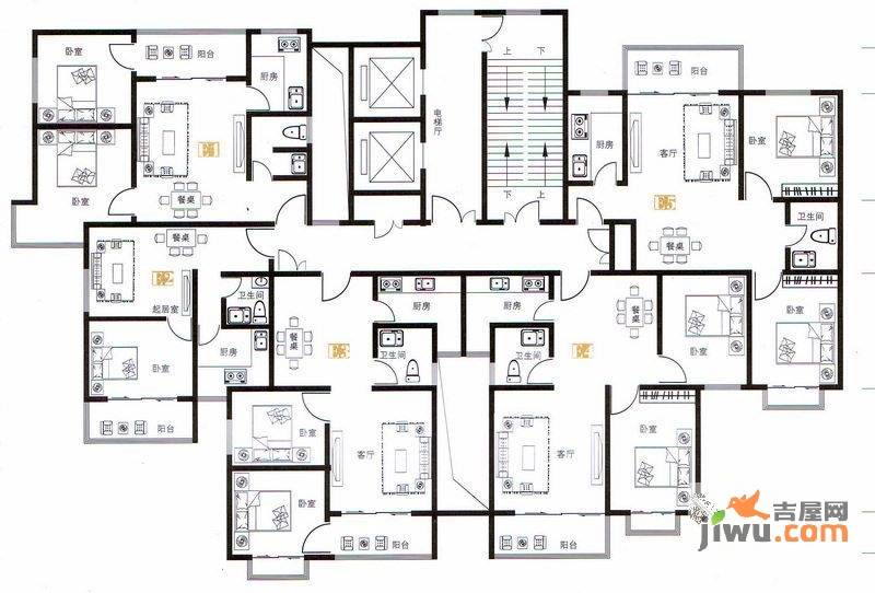 天健水榭花都2室2厅2卫104㎡户型图