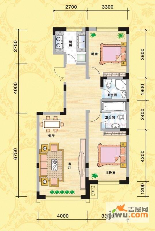 中广西苑华府2室2厅2卫户型图