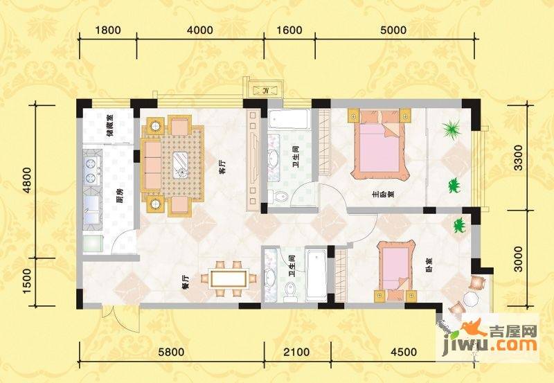 中广西苑华府2室2厅2卫102.2㎡户型图