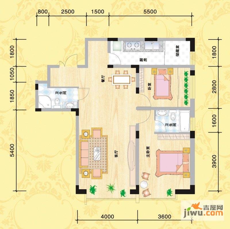 中广西苑华府2室2厅2卫110㎡户型图