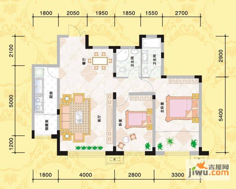 中广西苑华府2室2厅2卫106.5㎡户型图