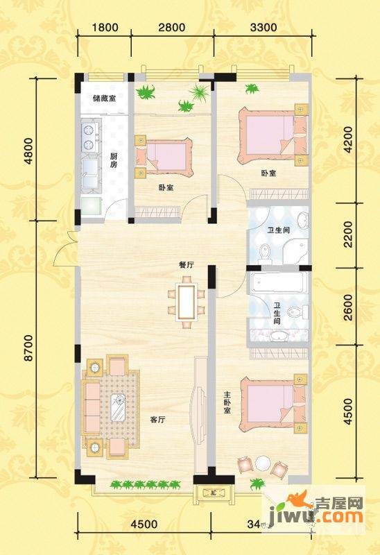 中广西苑华府3室2厅2卫140.7㎡户型图