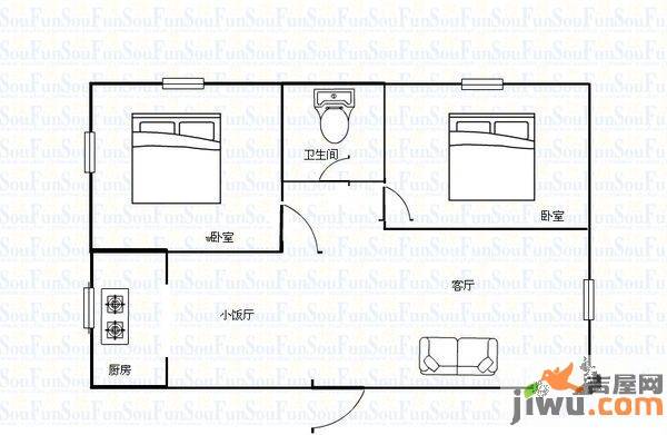 合作新村2室1厅1卫102㎡户型图