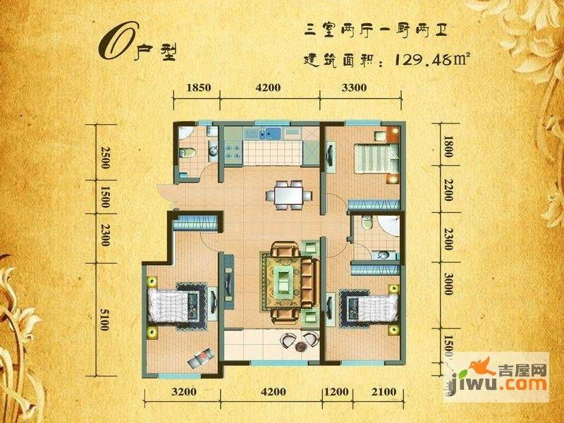 银滩雅苑3室2厅2卫129.5㎡户型图