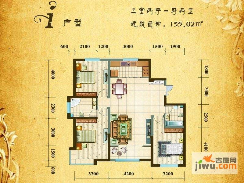 银滩雅苑3室2厅2卫135㎡户型图