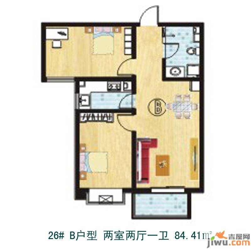 天伦锦城2室2厅1卫96.6㎡户型图