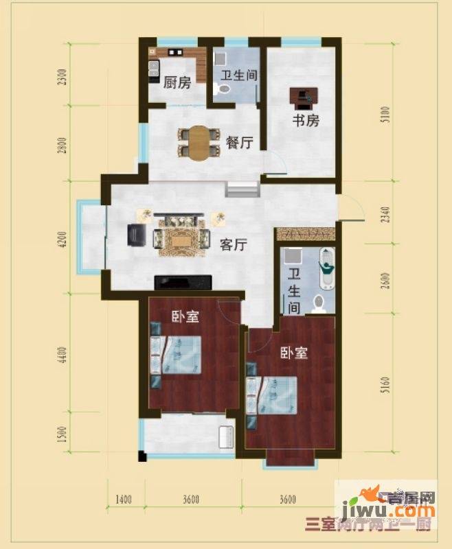 御湖国际3室2厅2卫132㎡户型图