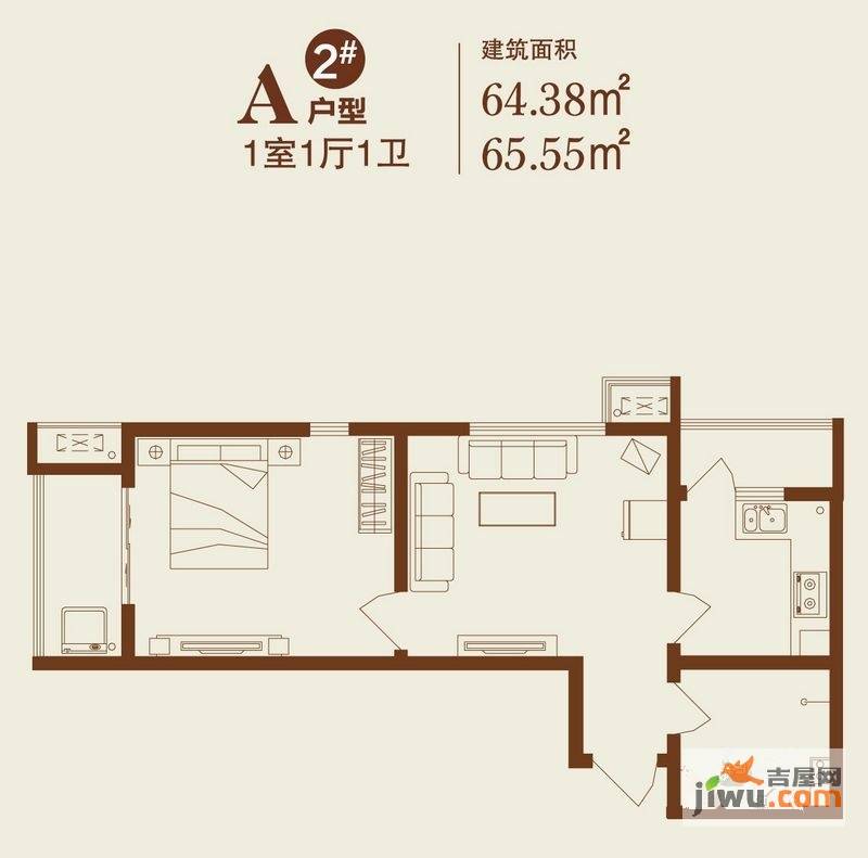 卓达上院1室1厅1卫65.5㎡户型图