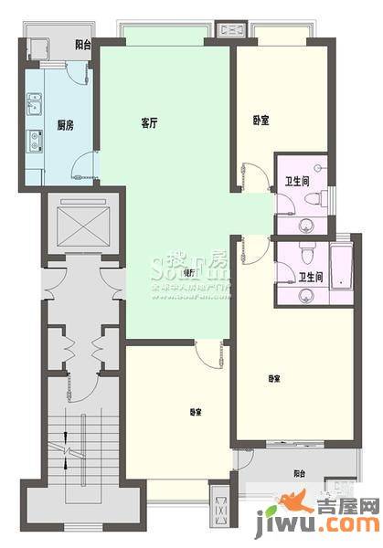 新天地自然康城三期3室2厅2卫124㎡户型图