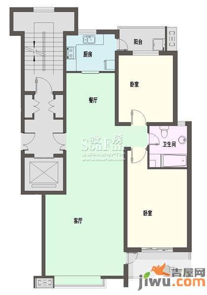 新天地自然康城三期2室2厅1卫92㎡户型图