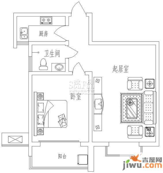 新天地自然康城三期1室1厅1卫65㎡户型图