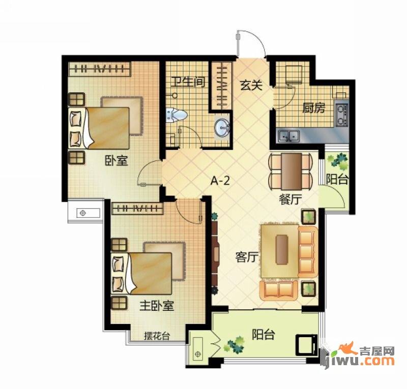 达世地产壹江城2室2厅1卫93.5㎡户型图