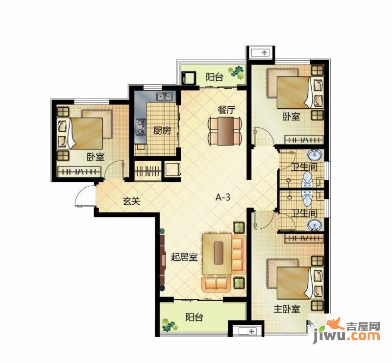 达世地产壹江城3室2厅2卫129㎡户型图