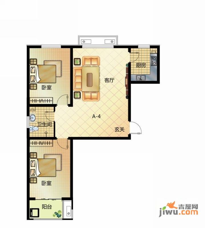 达世地产壹江城2室2厅1卫95.5㎡户型图