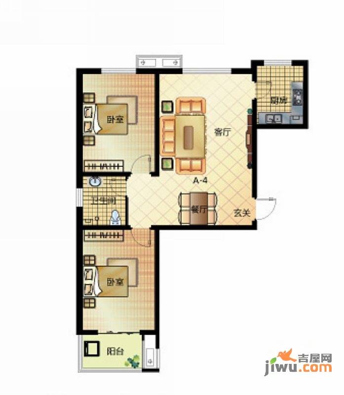 达世地产壹江城2室2厅1卫95.5㎡户型图