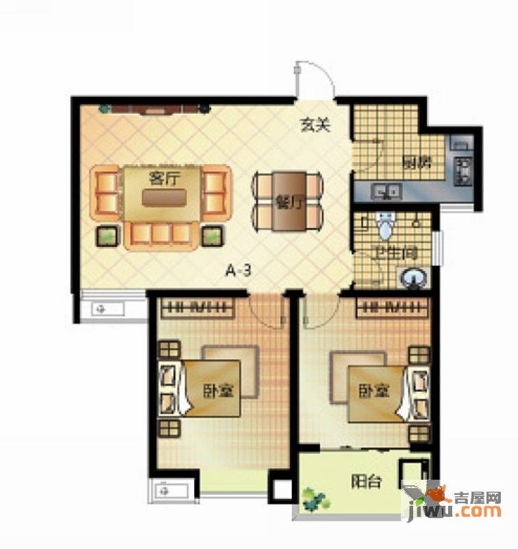 达世地产壹江城2室2厅1卫89㎡户型图